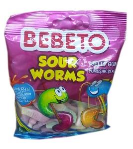 Bebeto Sour Worms Jelly Gum 80 g