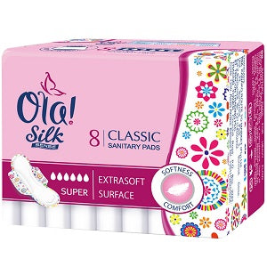 Ola Silk Classic Sanitary Pads Super With Extra Soft Surface x8