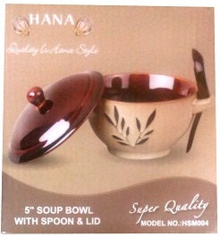 Hana Soup Bowl With Spoon & Lid 5 Inches