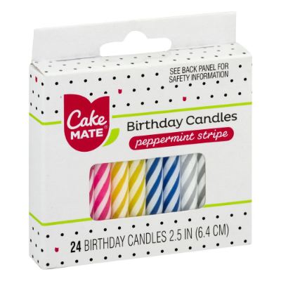 Cake Mate Birthday Candles Peppermint Stripe 6.4 cm x24