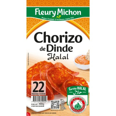 Fluery Michon Chorizo De Dinde Halal 100 g x22 (Turkey Chorizo)