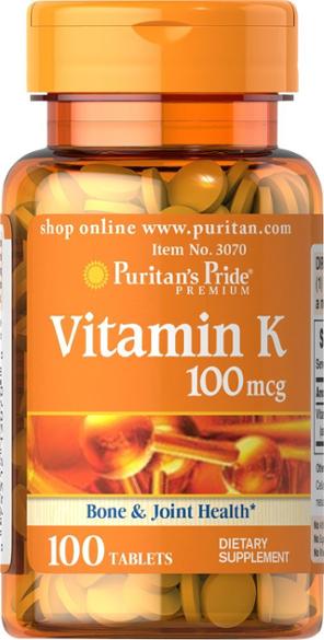 Puritan's Pride Vitamin K 100 mcg 100 Tablets