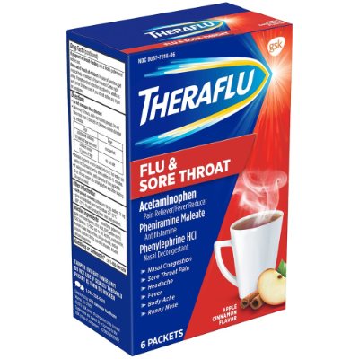 Theraflu Flu & Sore Throat Apple Cinnamon 6 Packets