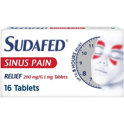 Sudafed Sinus Pain Relief 200 mg/6.1 mg 16 Tablets