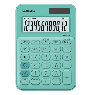 Casio Tilt Display Solar/Battery Calculator - 12 Digits - Light Blue