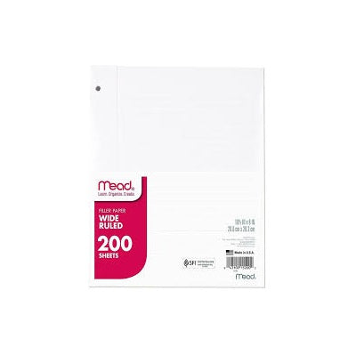 Mead Filler Paper Wide Ruled 10 x 8.5 Inches - 200 Sheets