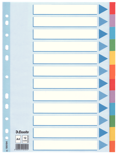 Esselte Divider Card A4 12 Tabs