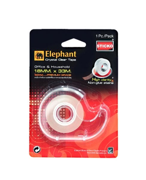 Elephant Crystal Clear Tape 18 x 33 m + Dispenser