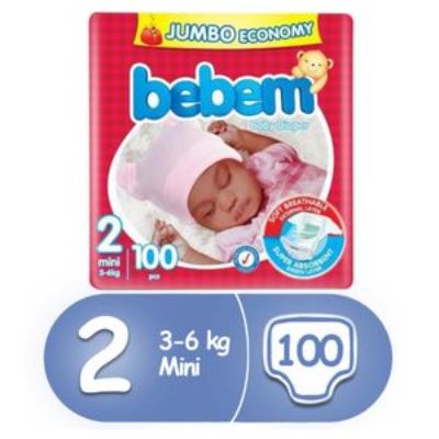 Bebem Baby Diaper Size 2 Mini 3-6 kg x100