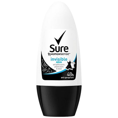 Sure Anti Perspirant Deodorant Roll On Invisible Aqua Anti White Marks 40 ml