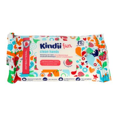 Kindii Fun Clean Hands Refreshing Anti-Bacterial Wet Wipes x15