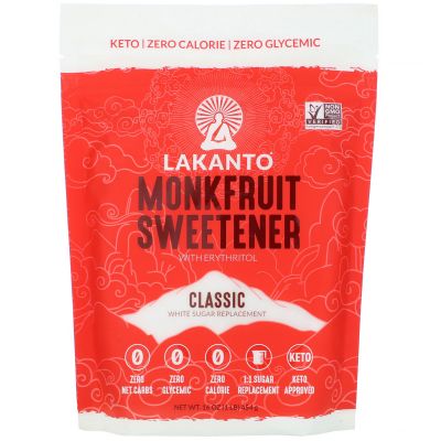 Lakanto Monkfruit Sweetener With Erythritol Classic Keto Zero Calorie, Zero Glycemic 454 g