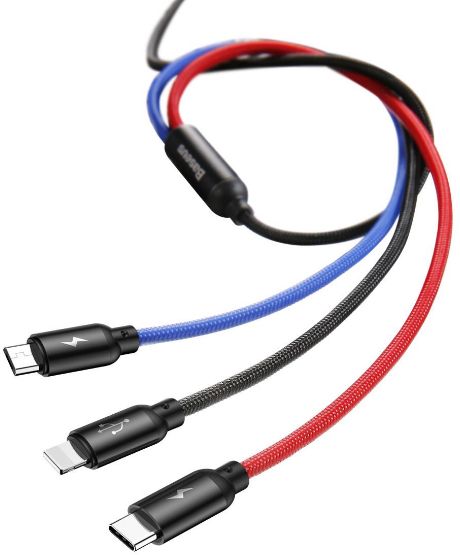 Baseus Three Primary Colors 3 in 1 USB Cable Black 1.2 m