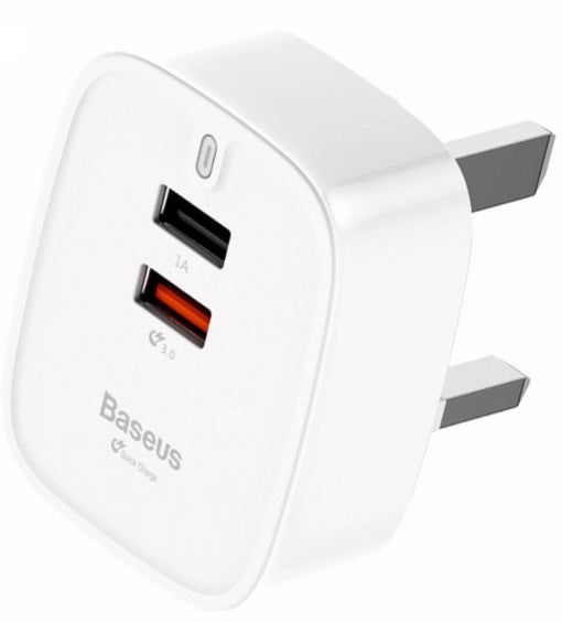 Baseus Funzi Dual USB Charger White QC 3.0 (UK)