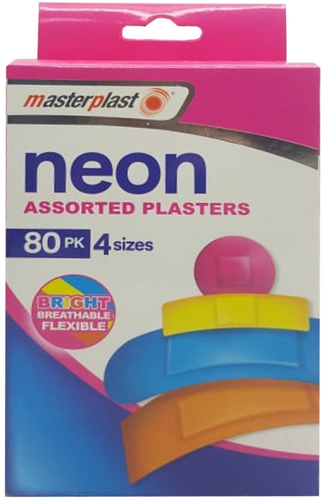 Masterplast Neon Assorted Plasters 4 Sizes x80