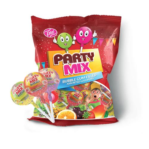 Excel Party Mix Bubble Gum Filled Assorted Lollipops 768 g x48