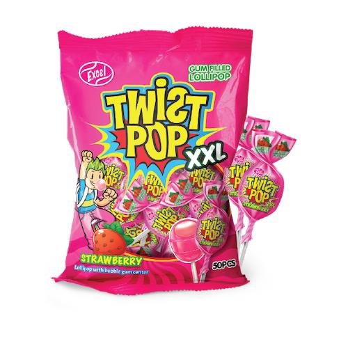 Excel Twist Pop Strawberry Gum Filled Lollipop 1.25 kg x50