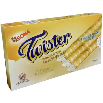 Sona Twister Vanilla Cream Filled Wafer Rolls 170 g